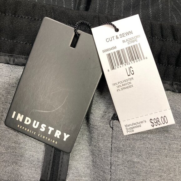 Industry Republic‎ Clothing Men's Sz Large Black Pinstripe Pants, Drawstring NEW - Picture 11 of 14
